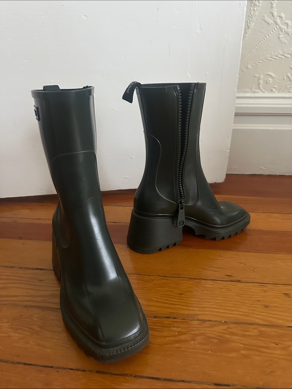 Chloé Dark Green Chunky Zip Ankle Boots